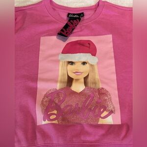 NWT Barbie Holiday Pink Barbie in a Santa hat Crew neck sweatshirt size L